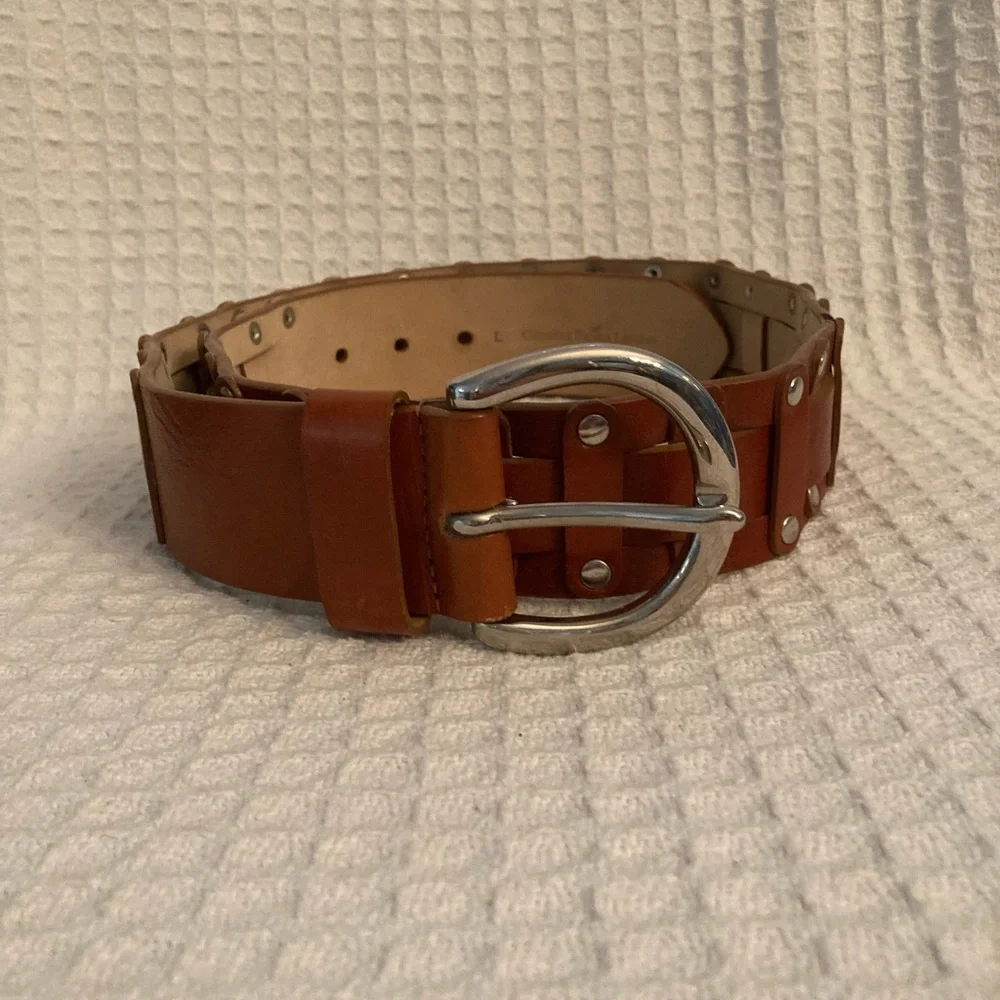 Gorgeous Italian Leather Fina Firenze 1927 Wide Brown Belt With Silver Studs